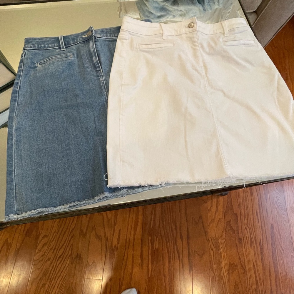 2 Talbots denim skirts with unfinished bottom edge
